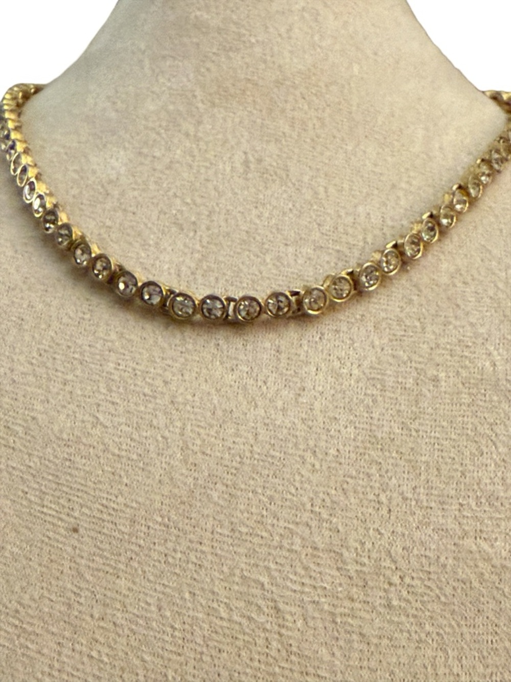 Gold Toned Crystal Tennis Necklace with clear crystals - Picture 2 of 7